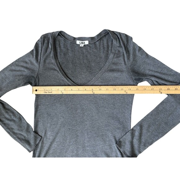 Revolve LNA Long Sleeve Ribbed Top Women's Size XS V-Neck Dark Gray Fitted Soft - Picture 11 of 12